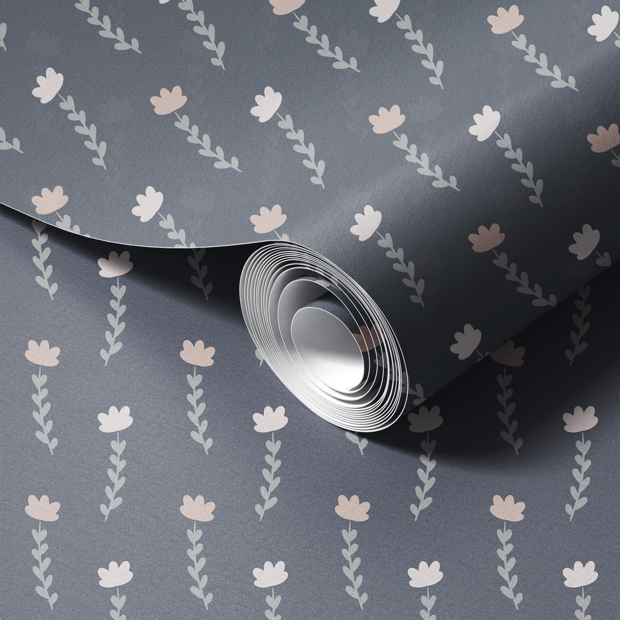 Scandinavian Floral peel and stick wallpaper room mockup